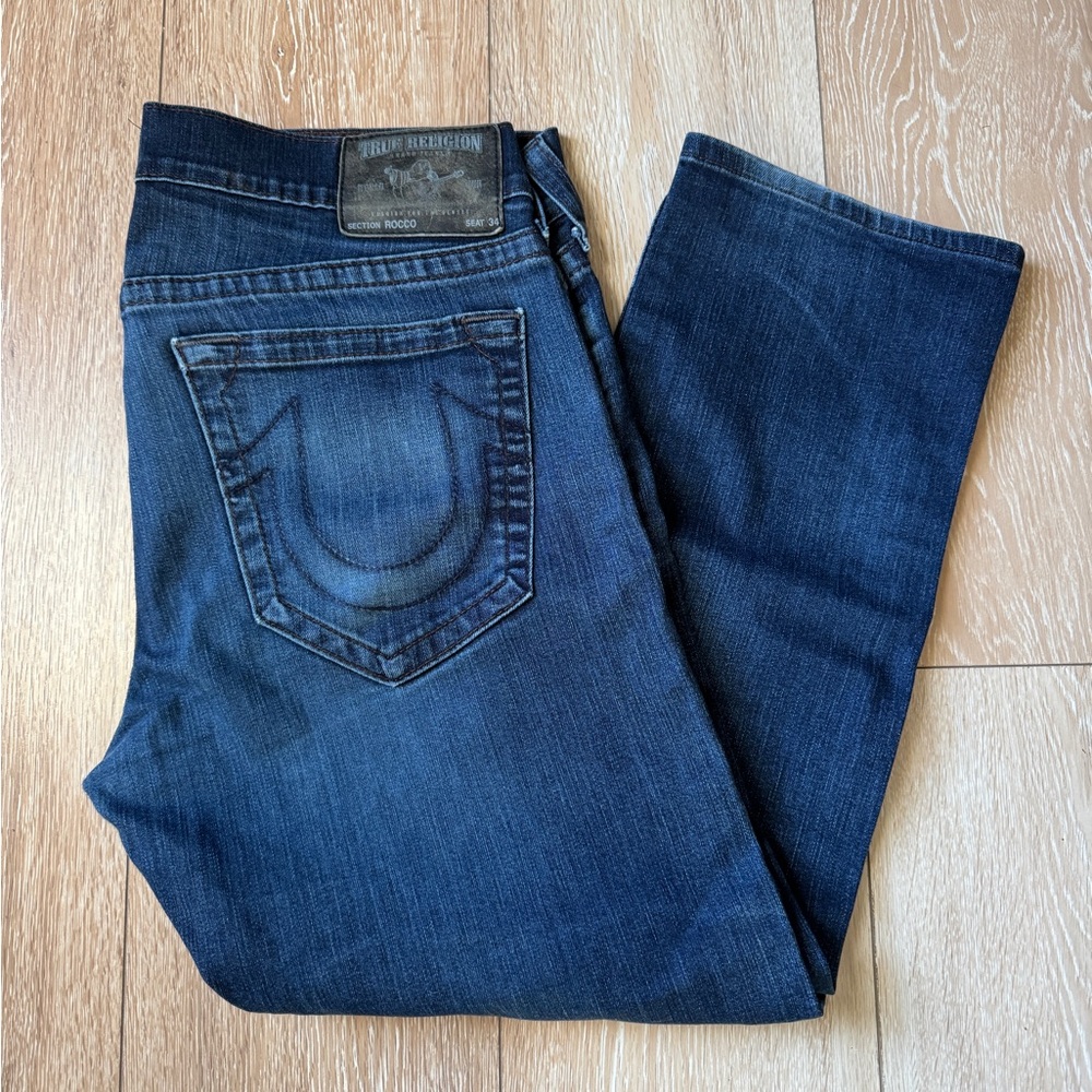 Men’s True Religion Rocco Skinny Dark Denim Jeans Button Fly Size 36 Made In USA